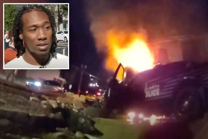 Video captures hero bystanders pulling injured cop from burning wreck