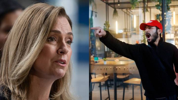 Newly installed Kellie Sloane ambushed by organised protesters on first day as NSW Liberal leader in western Sydney