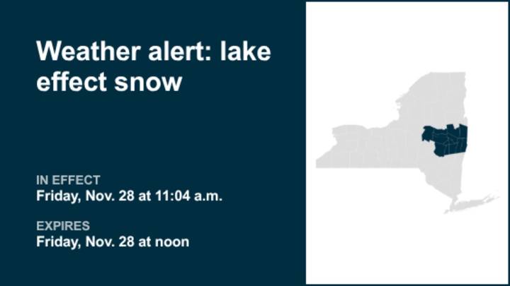 NY weather: Weather alert announced for lake effect snow in part of New York Friday midday