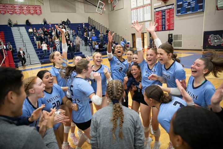 PHOTOS: Skyline sweeps Saline in D1 volleyball regional