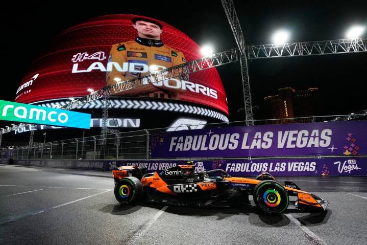 Lando Norris takes pole in rainy Las Vegas qualifying, Verstappen bumped to second