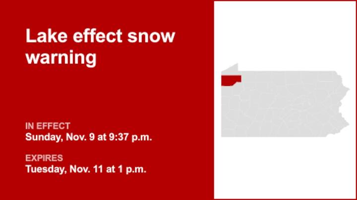 Lake effect snow warning in place for Crawford County until Tuesday afternoon
