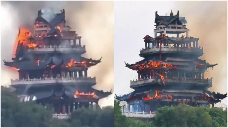 Destruyó incendio pabellón de templo milenario en China 🎦