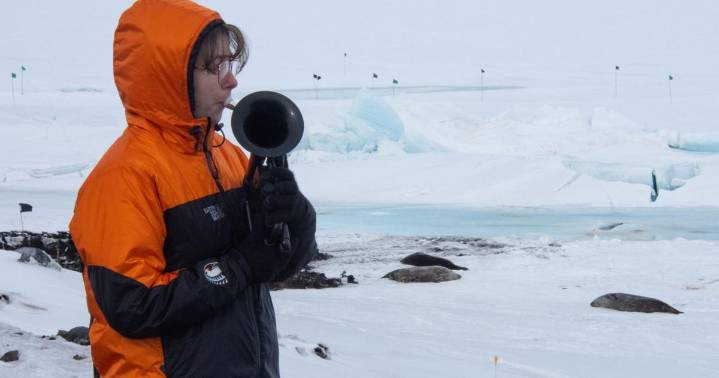 On the world’s coldest stage, a military musician plays with a plastic horn and double gloves