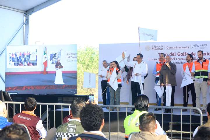 Arrancan Sheinbaum, Américo y Esteva construcción de vías de la ruta del tren Nuevo Laredo