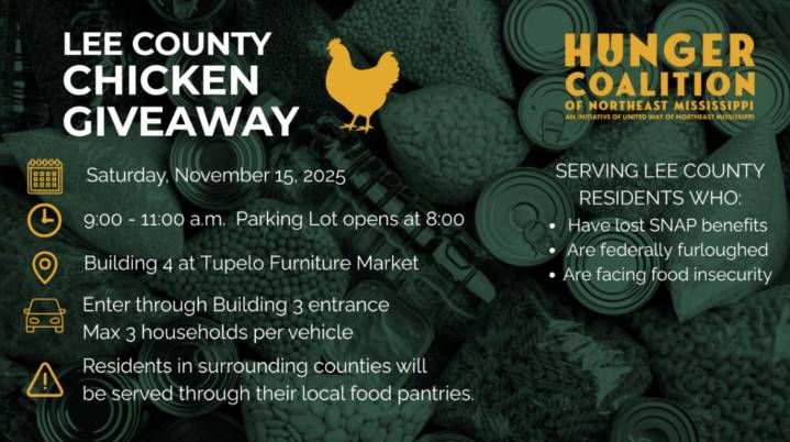 Northeast MS Hunger Coalition invites community to chicken giveaway in Lee Co.