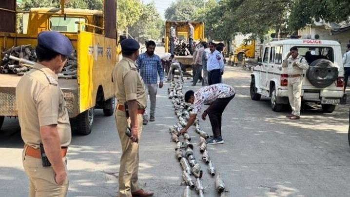 Indore News: Over 1,500 Modified Silencers Crushed Under Road Roller