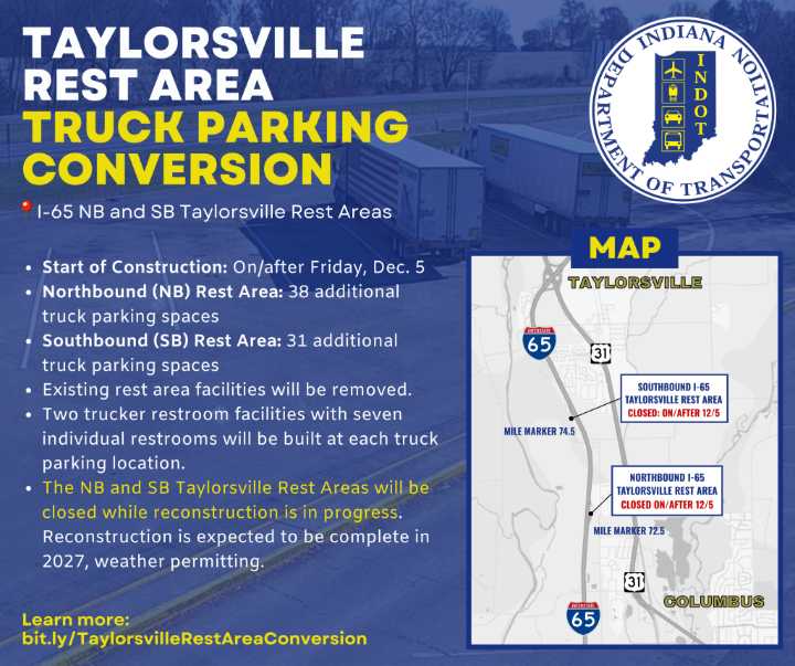 Taylorsville Rest Area to close for reconstruction in early December