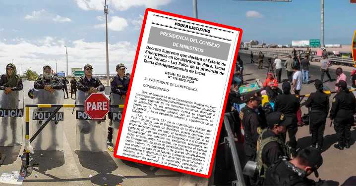 Gobierno OFICIALIZA el estado de emergencia en 3 distritos de Tacna para el resguardo de frontera con Chile