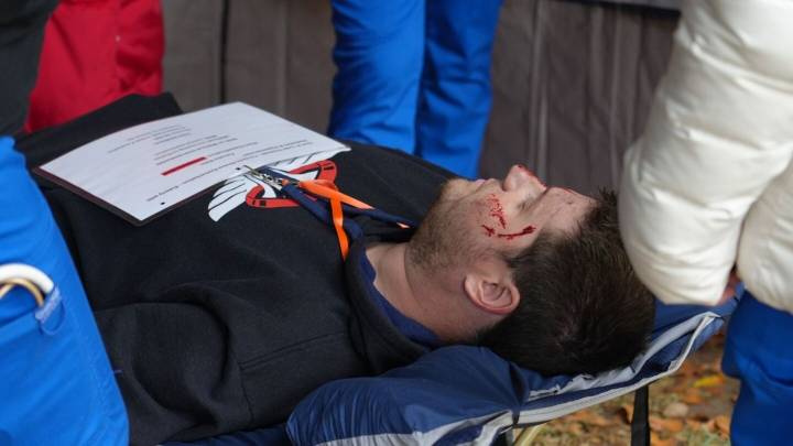 UNCG hurricane disaster drill with EMS, triage tents and field hospital