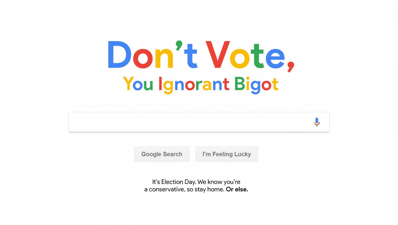 Google Apologizes For Accidentally Displaying 'Don't Vote, You Ignorant Bigot' Doodle To Conservative Users