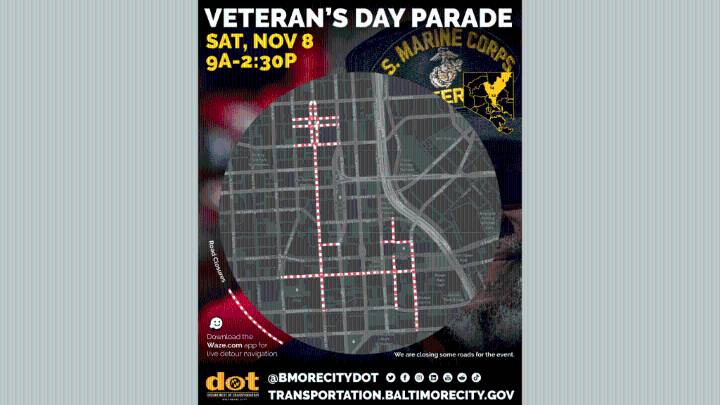Road closures and detours for Baltimore’s 2025 Veterans Day Parade: What drivers need to know