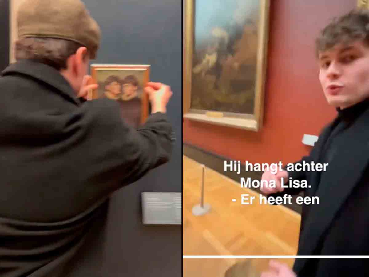 Tiktokers burlan seguridad del Louvre y cuelgan su retrato junto a la Mona Lisa