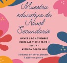 Este jueves 6 de Noviembre se desarrollará la Muestra de las Secundarias para el ingreso en 2026