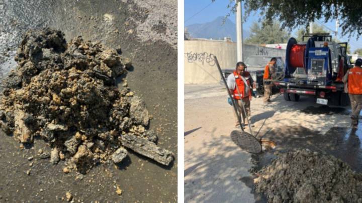 Exhibe AyD alcantarilla tapada con grasa, plásticos y madera en El Carmen, NL