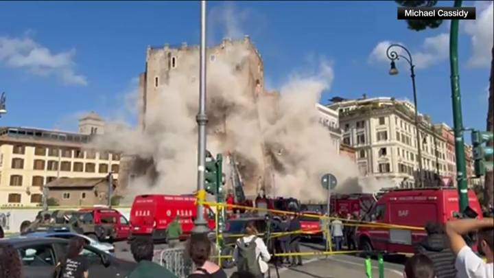 Worker dies after 11 hours trapped within partially collapsed medieval tower in Rome