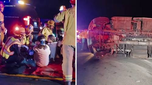 20 people, mostly juveniles, hurt after bus overturns on Highway 330 in Inland Empire, officials say