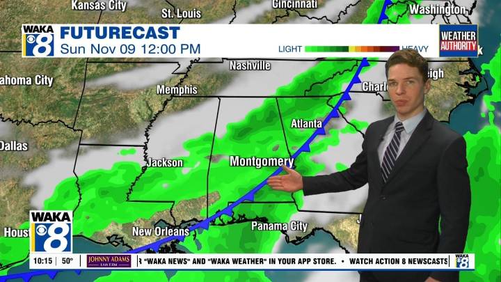 Cool again Saturday night, small chance for a few showers Sunday