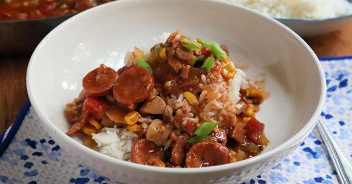 Easy roux-less gumbo features Creole spices, chicken and sausage