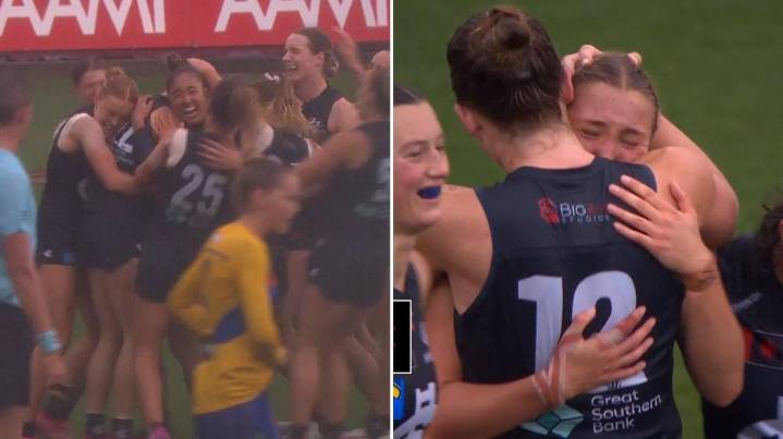 ‘Hearts break’ as AFLW star Mia Austin pays tribute to late cousin Ben in Carlton’s big win over West Coast