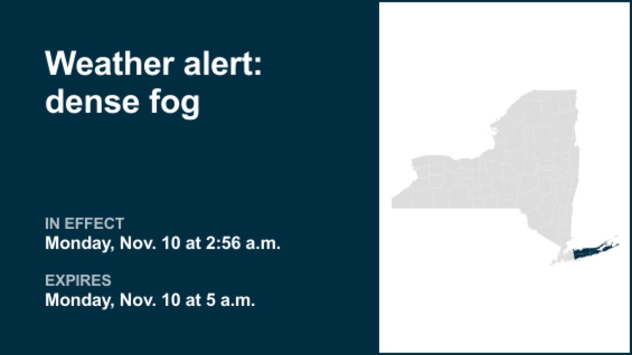 NY weather: Weather alert issued for dense fog in Suffolk County early Monday morning