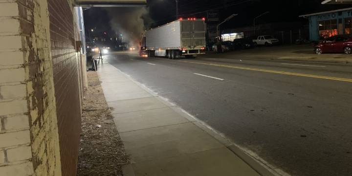Semi-truck catches fire at Midtown intersection