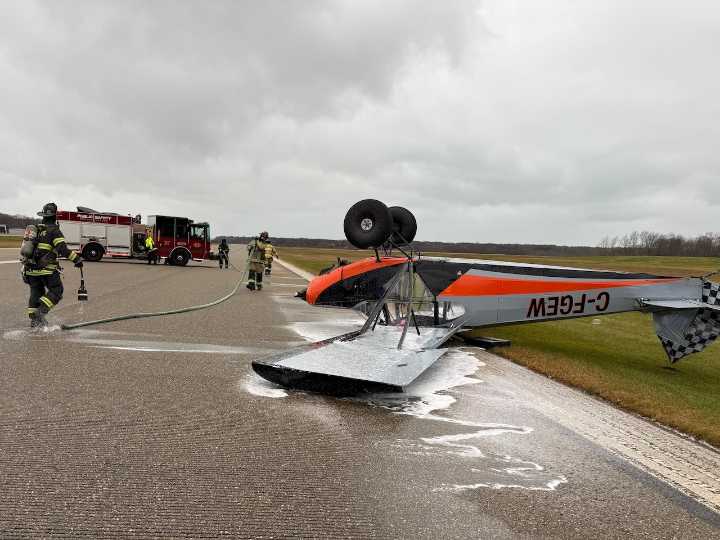 Plane crash leaves aircraft upside down at Michigan airport