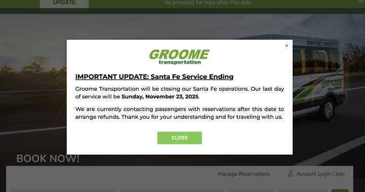 Groome transportation service to shut down Santa Fe shuttle to Sunport