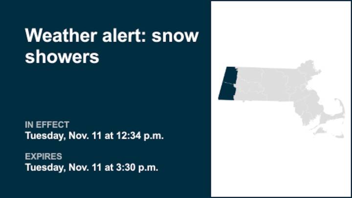 Weather alert announced for snow showers in Berkshire County Tuesday afternoon