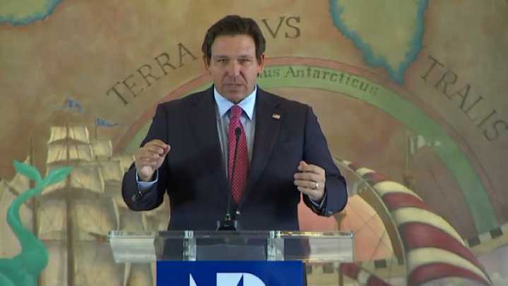 Gov. Ron DeSantis speaks from the Miami Freedom Tower