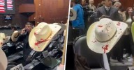 ...Y diputados protestan con sombreros ensangrentados