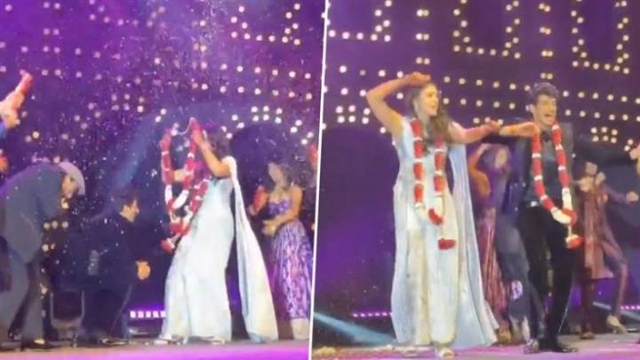 Agency News Smriti Mandhana Dances to Salman Khan’s Iconic Wedding Song ‘Tenu Leke’ With Fiance Palash Muchhal at Their Sangeet Ceremony; Viral Video Takes Over the Internet