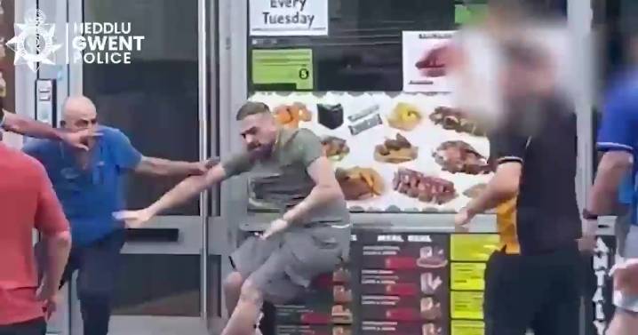 Rival takeaway owners fight with kebab skewers in shocking brawl caught on CCTV