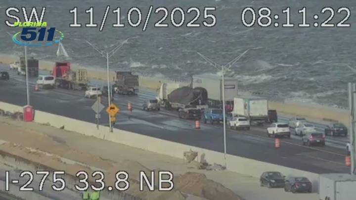 Waves crashing over Howard Frankland seawall