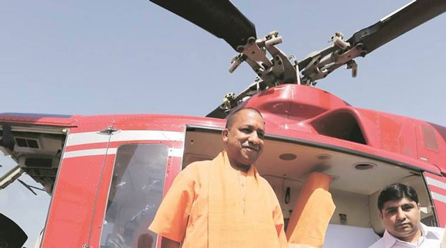 Officials sprint as CM Yogi’s chopper lands late