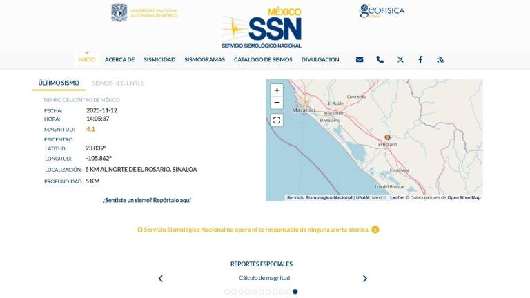 Registra sismo el sur de Sinaloa
