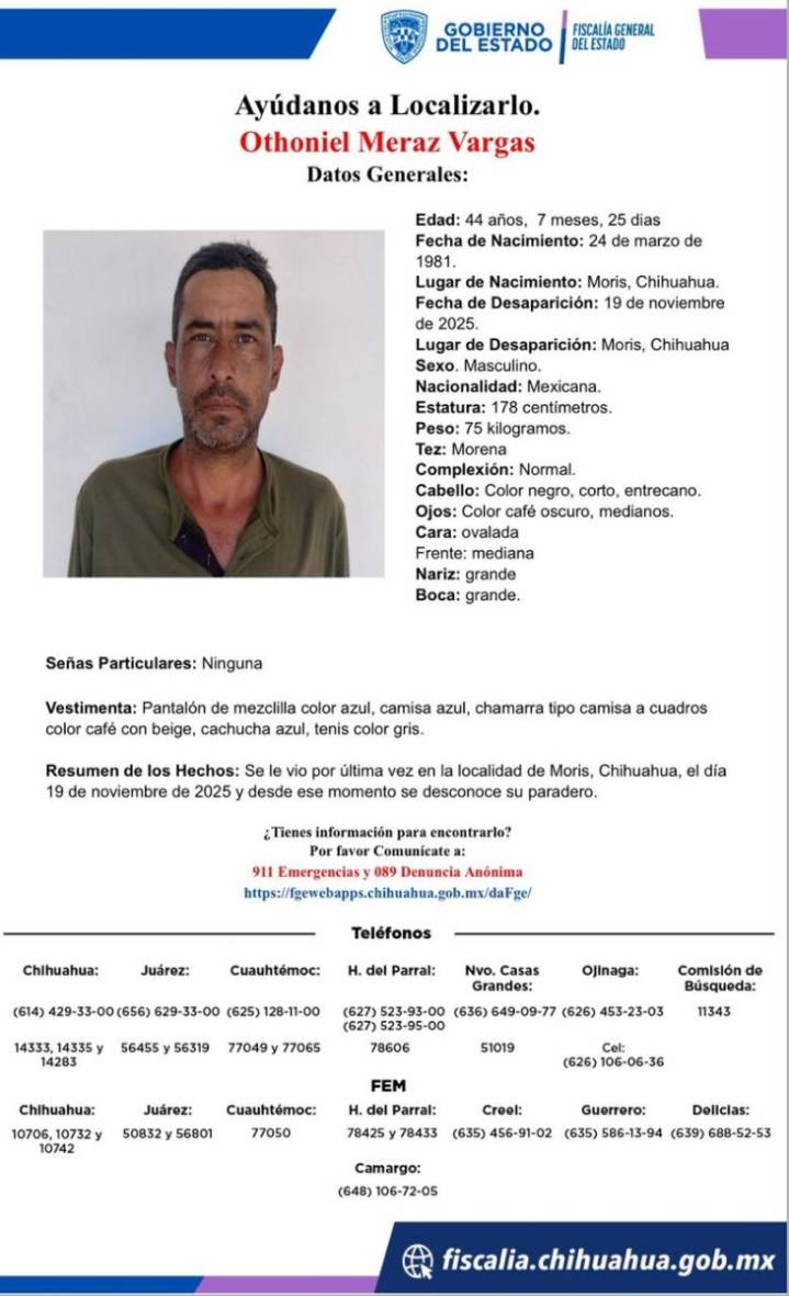 Desaparecen tres hombres en Moris; FGE emite fichas de búsqueda