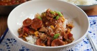 Easy roux-less gumbo features Creole spices, chicken and sausage