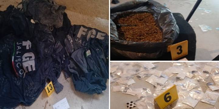Fiscalía de Jalisco asegura armamento, drogas y uniformes no oficiales tras cateo en Teocaltiche
