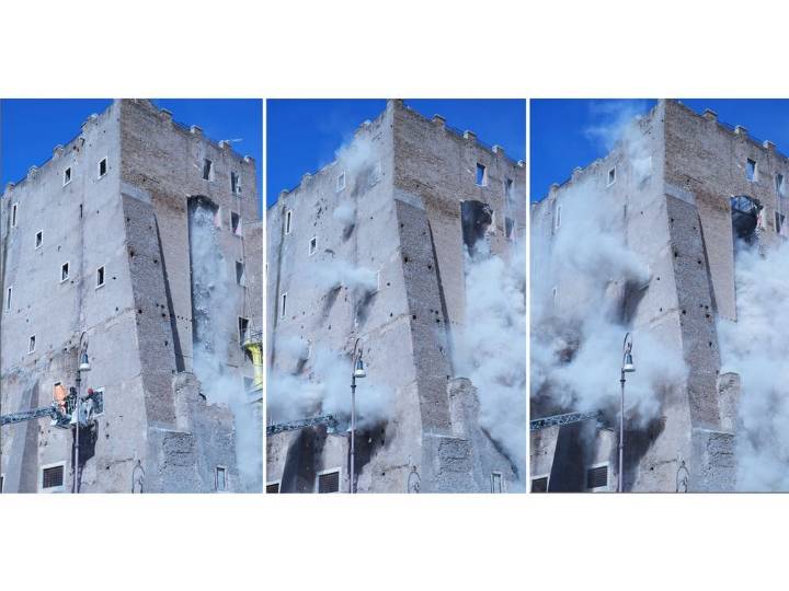 Rome medieval tower partially collapses during renos, trapping worker