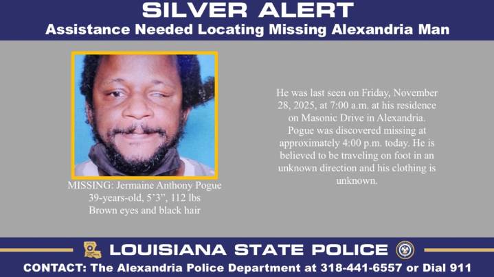 Silver Alert: Missing man with medical condition sought in Alexandria, state police say