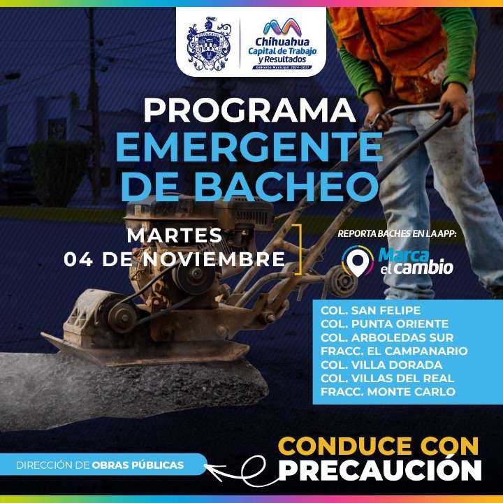 Atenderá Municipio con bacheo siete zonas hoy 4 de noviembre