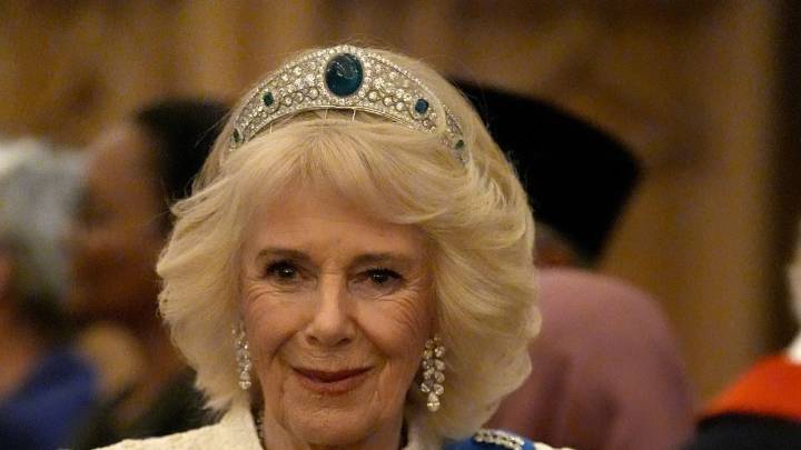 Queen Camilla dazzles in Princess Eugenie's wedding tiara for Diplomatic Corps reception at Windsor Castle