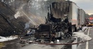 Sunday morning semi fire in Catoosa Co. spreads to embankment slowing traffic on I
