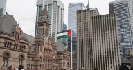 Hundreds at Palestinian flag raising at Toronto city hall