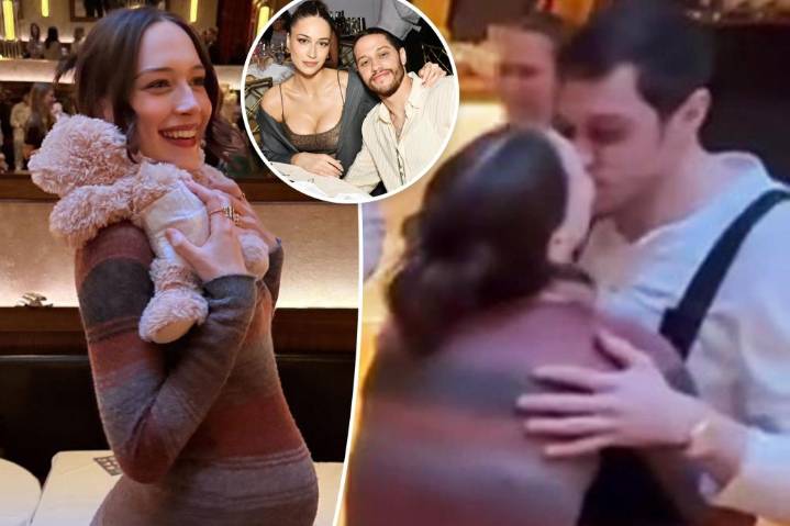 Pete Davidson and Elsie Hewitt  kiss at their baby shower