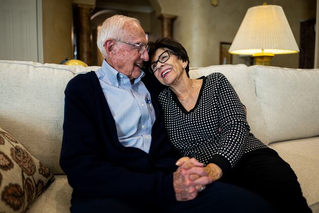 High school sweethearts loving and laughing 70 years later
