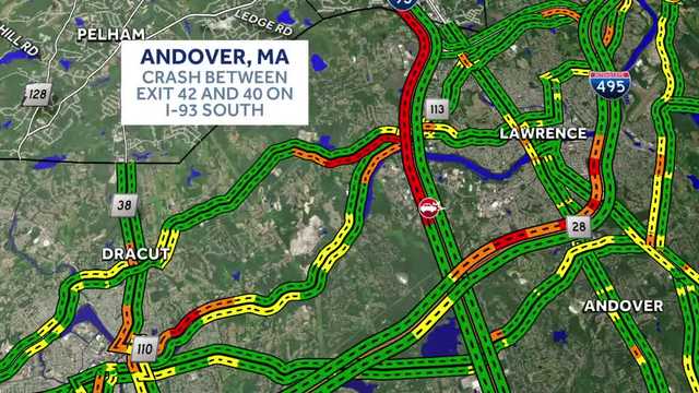 Crash snarls traffic on I-93 South in northern Massachusetts
