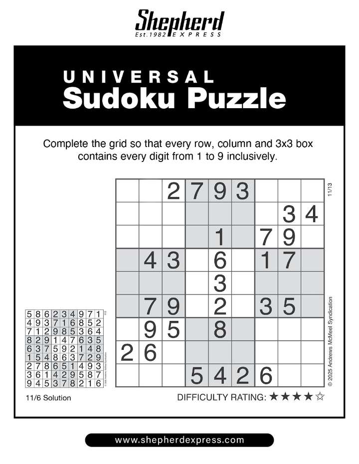 Sudoku: Nov. 13, 2025