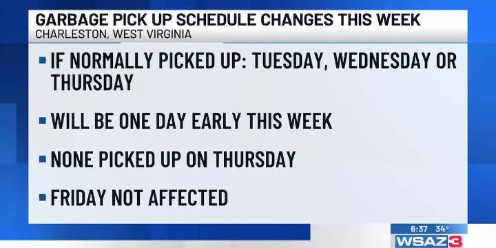 Garbage pick up schedule in Charleston changes for Thanksgiving week